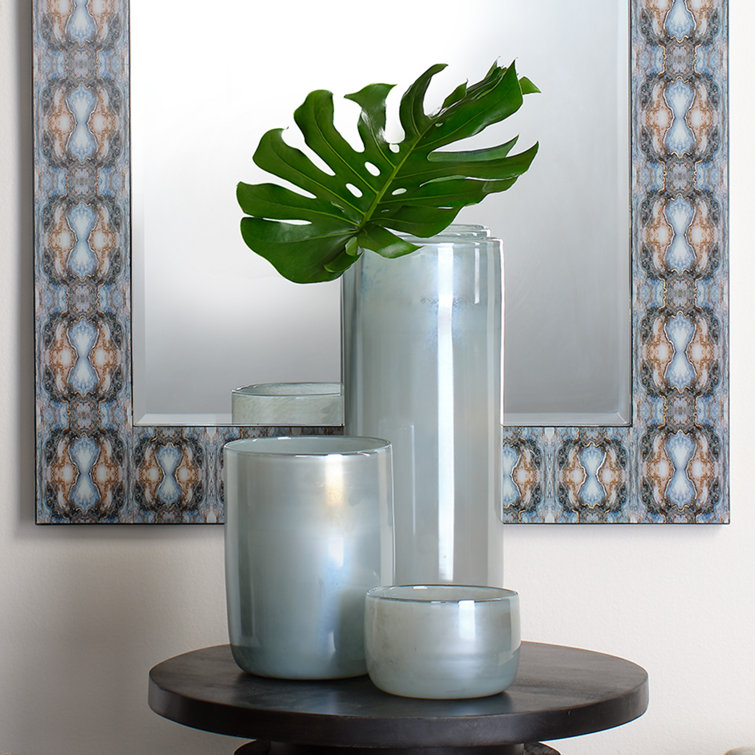 Metallic Aqua Handblown Glass Vase for Flowers or Candles