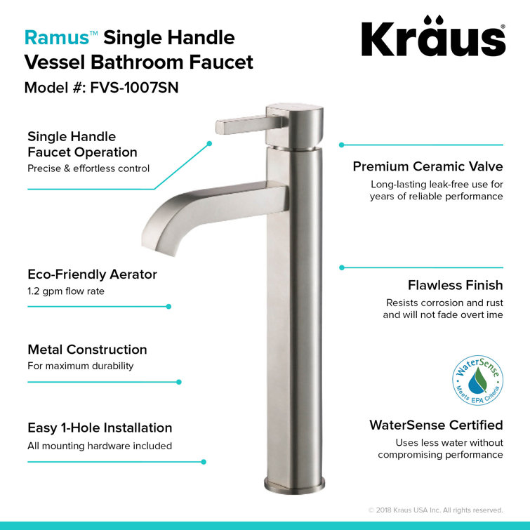 Satin Nickel Tall Vessel Single Hole Bathroom Faucet