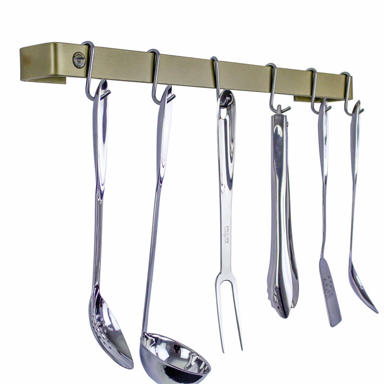 Brushed Copper Wall Mounted Pot Rack with Hooks