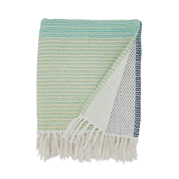 50"x60" Blue and White Cotton Color Block Throw Blanket