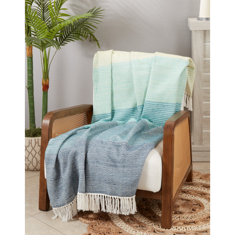50"x60" Blue and White Cotton Color Block Throw Blanket