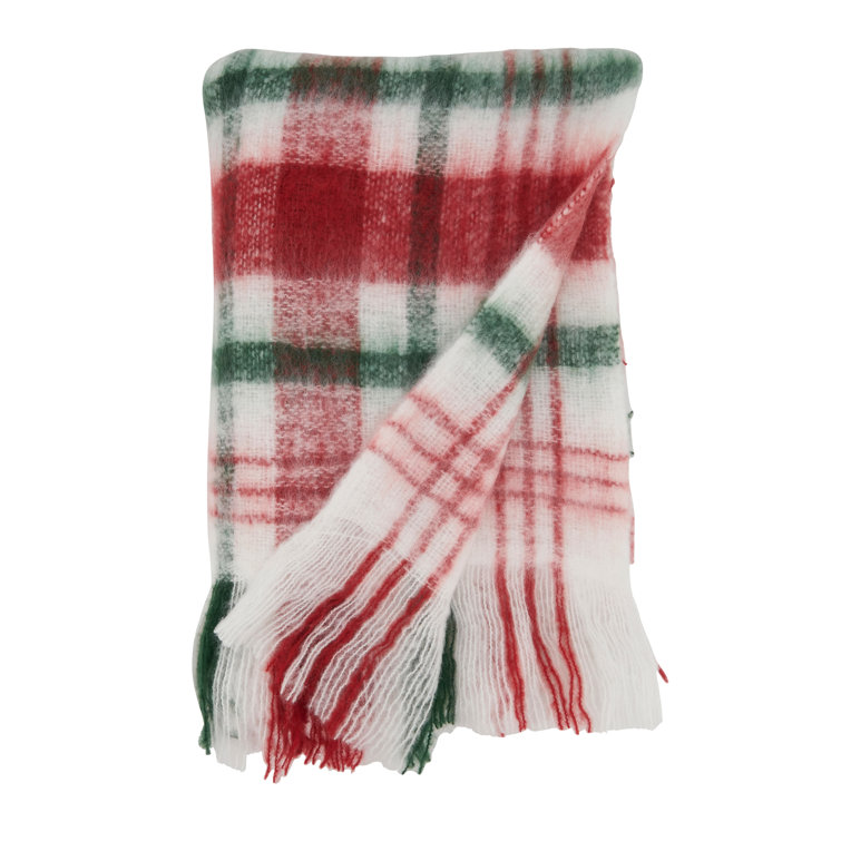 50"x60" Red and Green Faux Mohair Plaid Throw Blanket