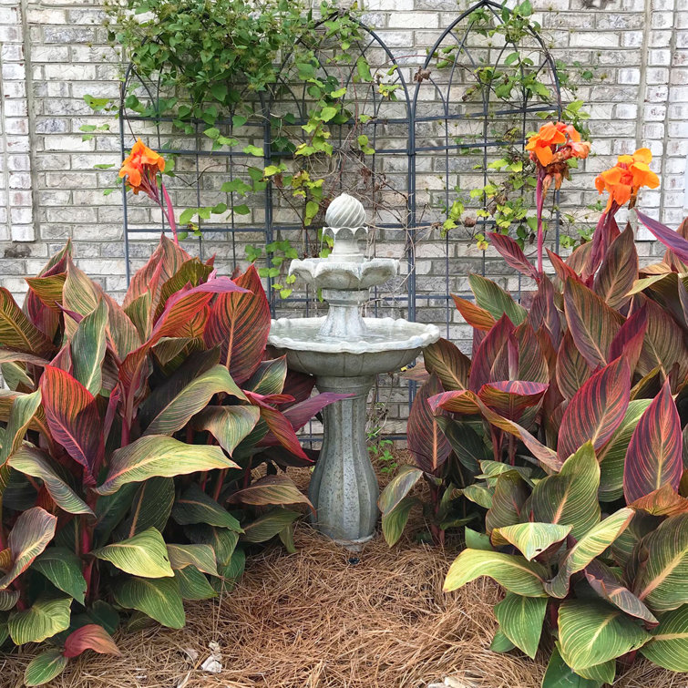 Earth Finish Solar Powered 2-Tier Outdoor Fountain with LED Light