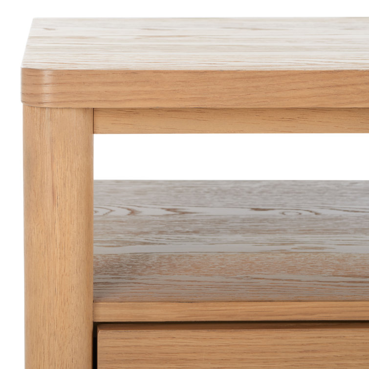 Natural Oak 1-Drawer Nightstand with Antique Bronze Handle