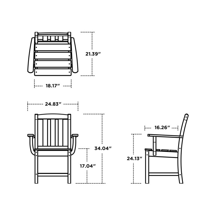 Charcoal Black Outdoor Dining Arm Chair with Slatted Back