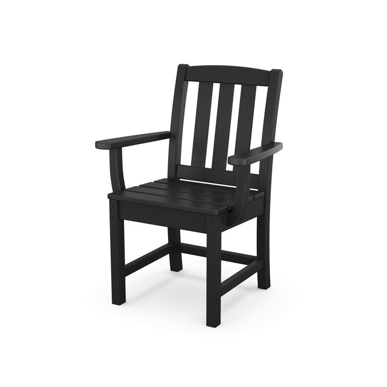 Charcoal Black Outdoor Dining Arm Chair with Slatted Back