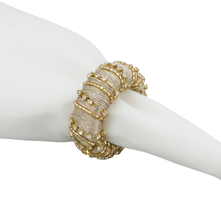 Gold Beaded Glamorous Napkin Rings Set of 4