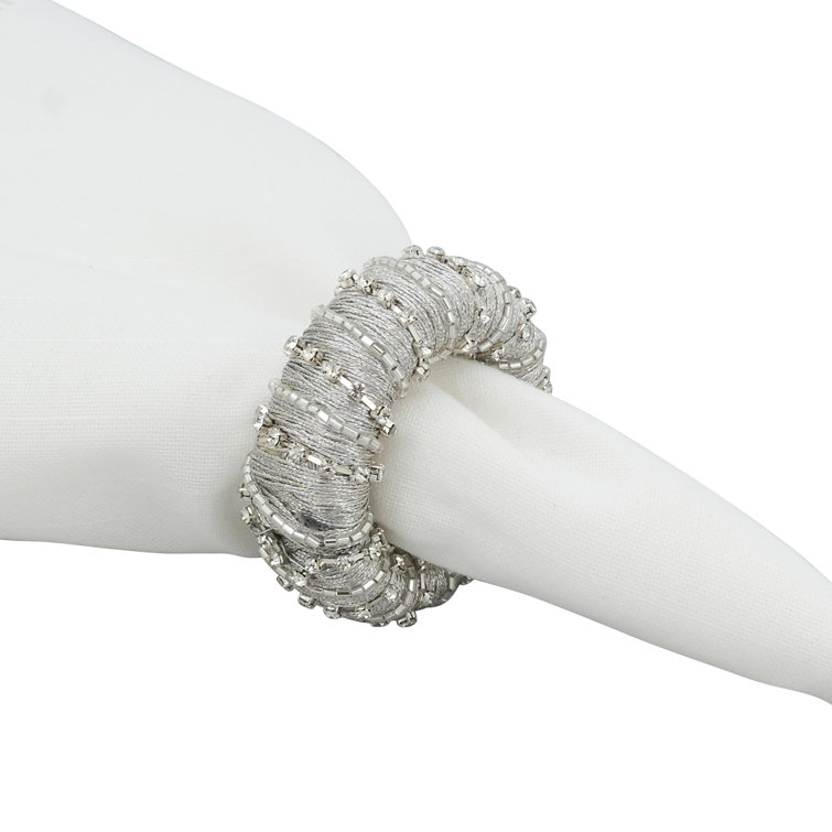 Silver Beaded Glamorous Napkin Rings Set of 4