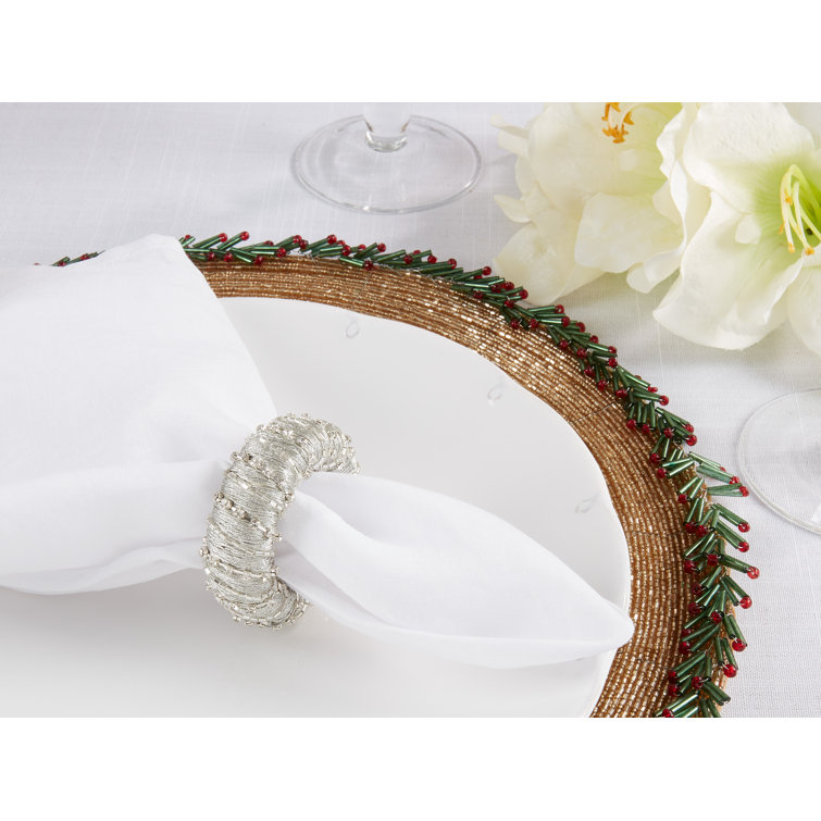 Silver Beaded Glamorous Napkin Rings Set of 4