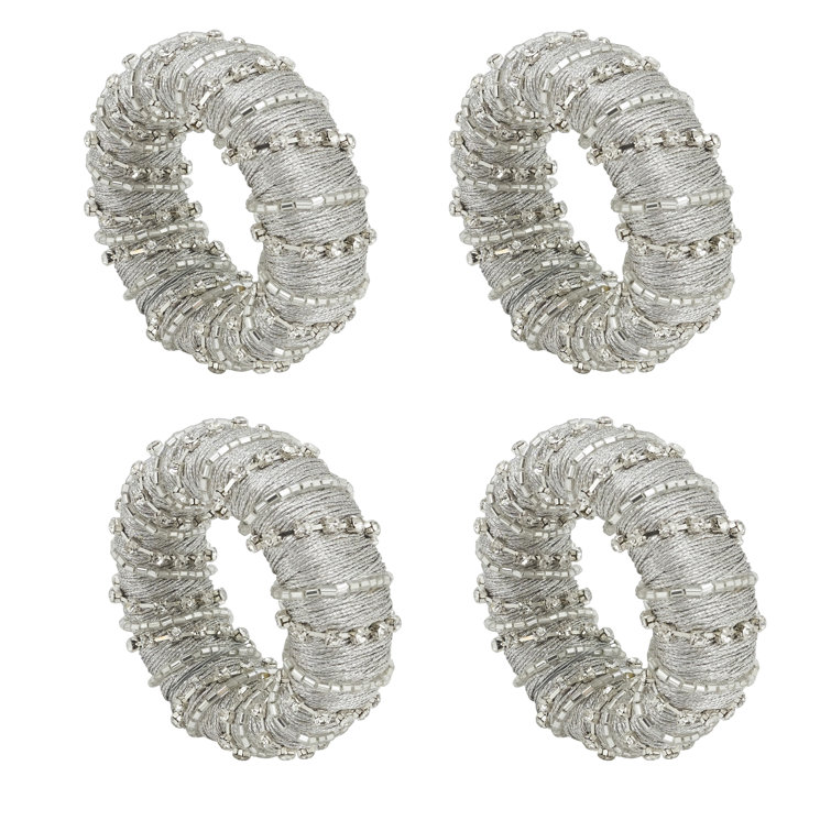 Silver Beaded Glamorous Napkin Rings Set of 4