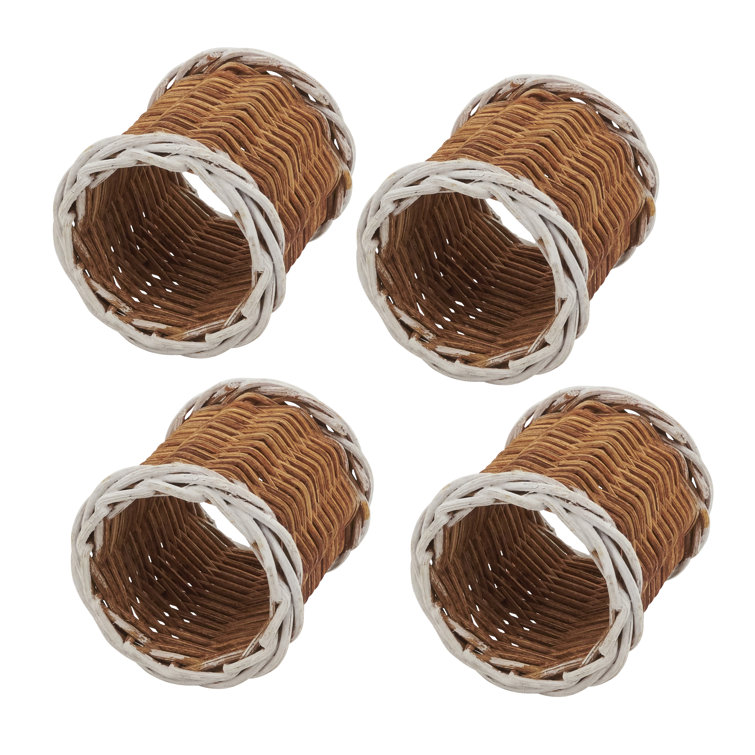 Natural Elegance Two-Tone Rattan Napkin Rings, Caramel - Set of 4