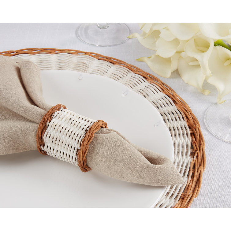 Natural Two-Tone Rattan Napkin Rings Set of 4
