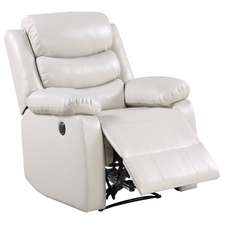 Cream Faux Leather Power Recliner with Pillow Top Arms