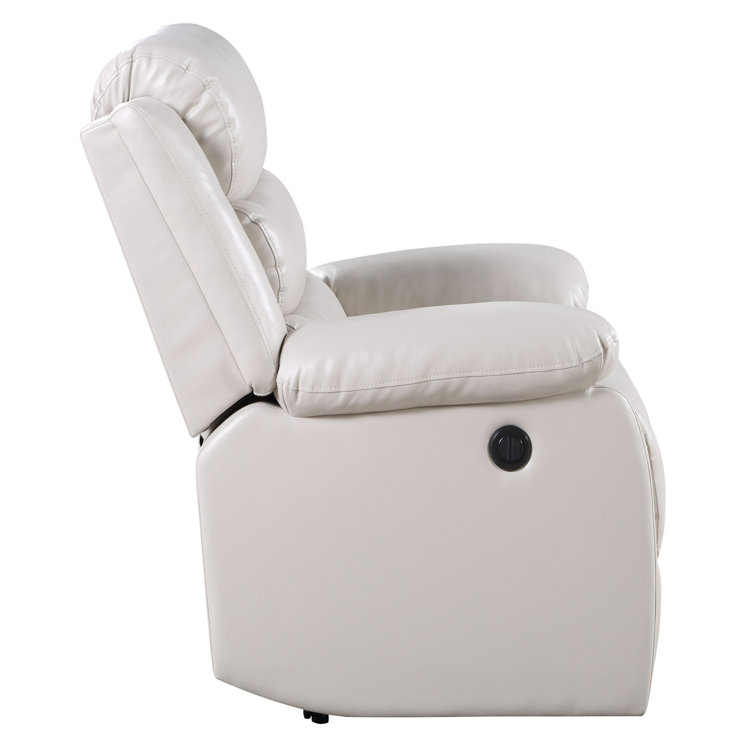 Cream Faux Leather Power Recliner with Pillow Top Arms