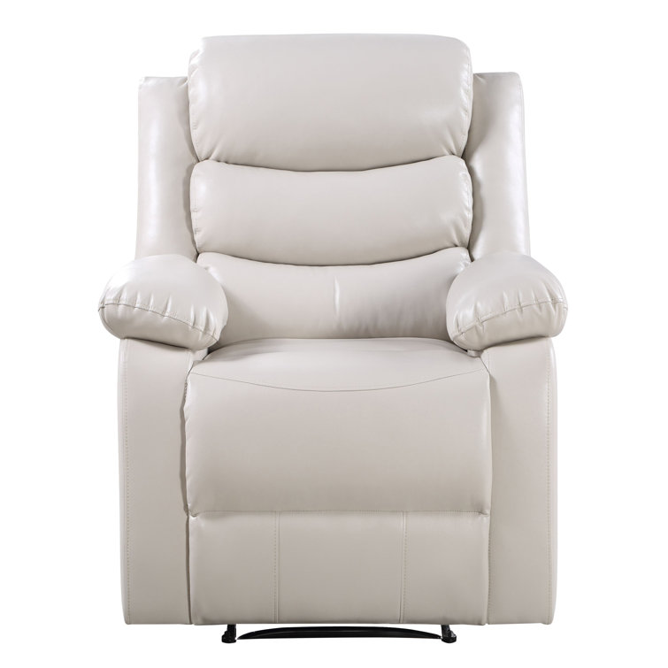 Cream Faux Leather Power Recliner with Pillow Top Arms