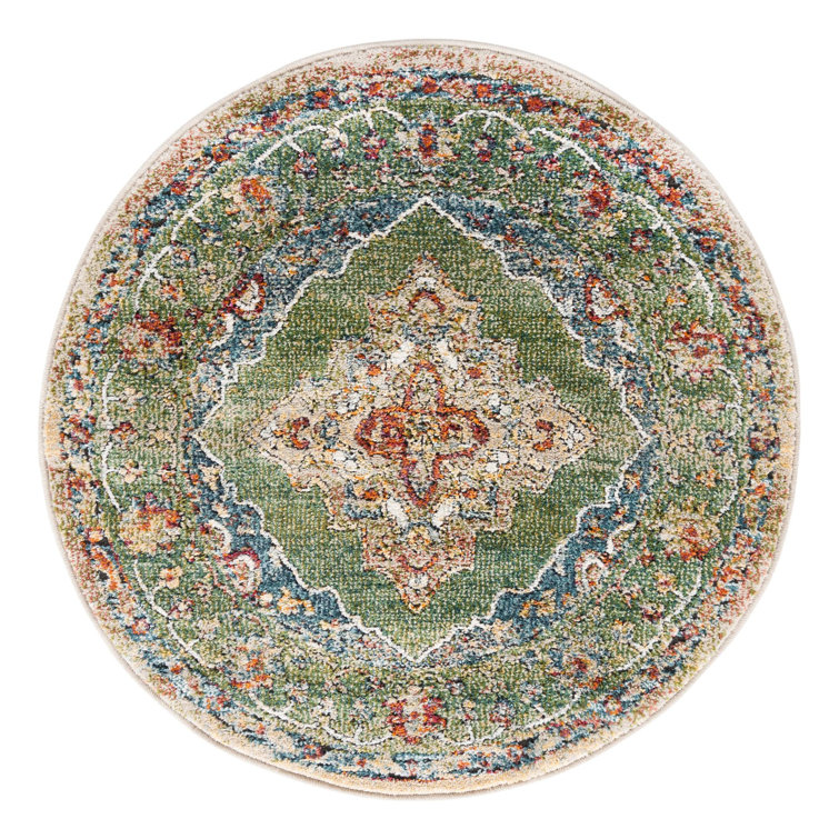 Blue Oriental Synthetic Round Rug with Jute Backing