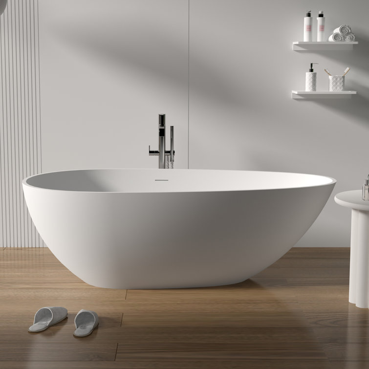 59'' Matte White Acrylic Freestanding Soaking Bathtub