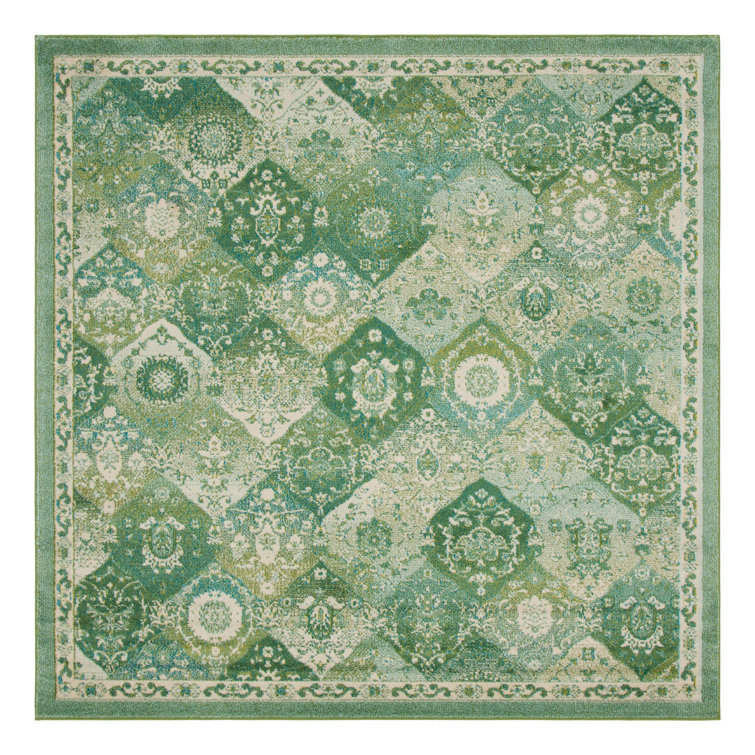 Green Abstract Pattern Square Indoor Rug