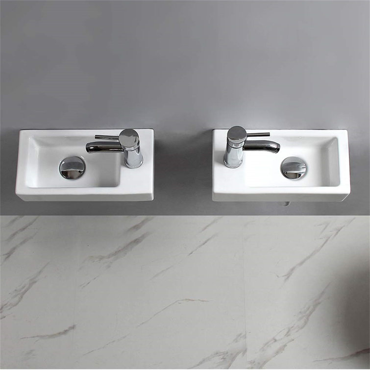 Polished White Ceramic Rectangular Wall-Mount Vessel Sink