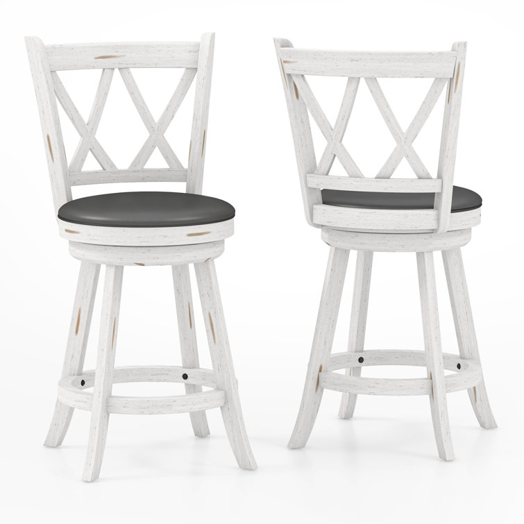White Swivel Counter Stools with Faux Leather Seats, Set of 2
