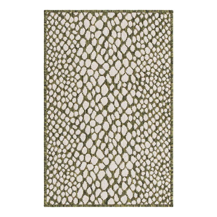 Modern Green Ivory Geometric Outdoor Rectangular Rug, 2'2" x 3'1"