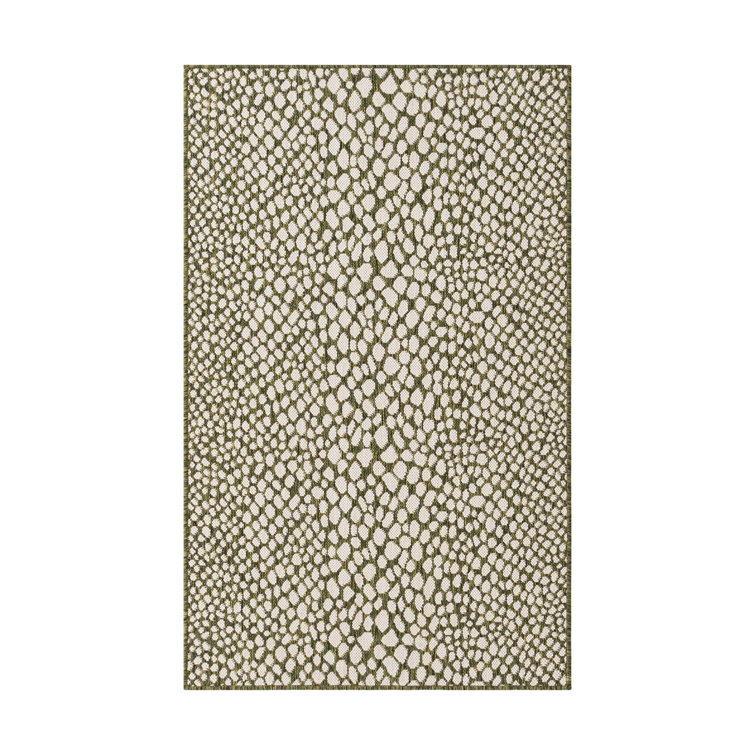 Green and Ivory Rectangular Outdoor Synthetic Area Rug