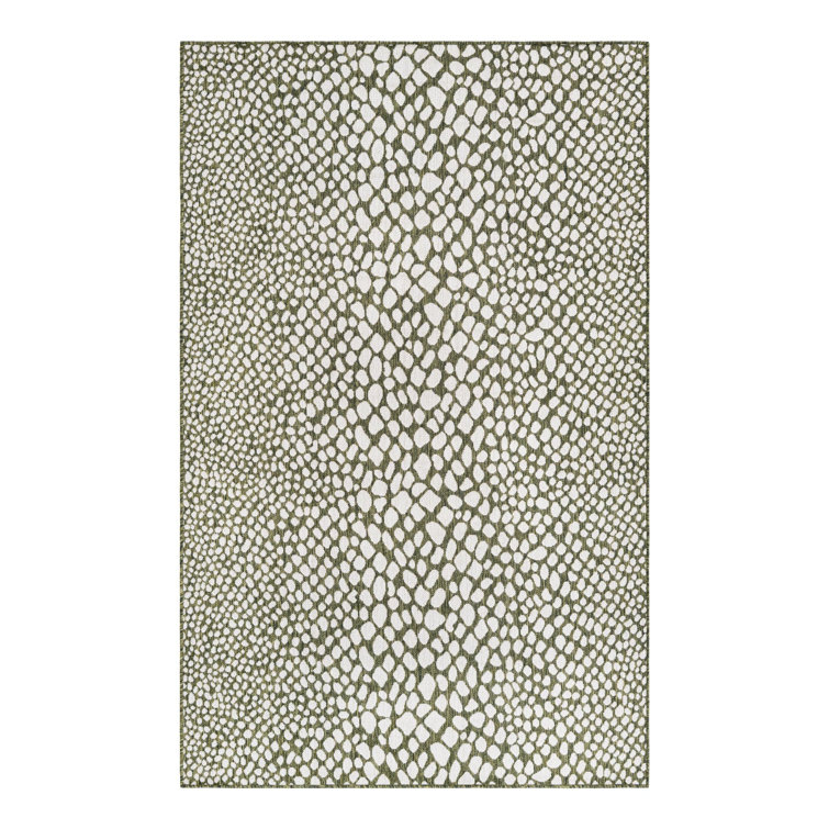 Green and Ivory Rectangular Outdoor Synthetic Area Rug