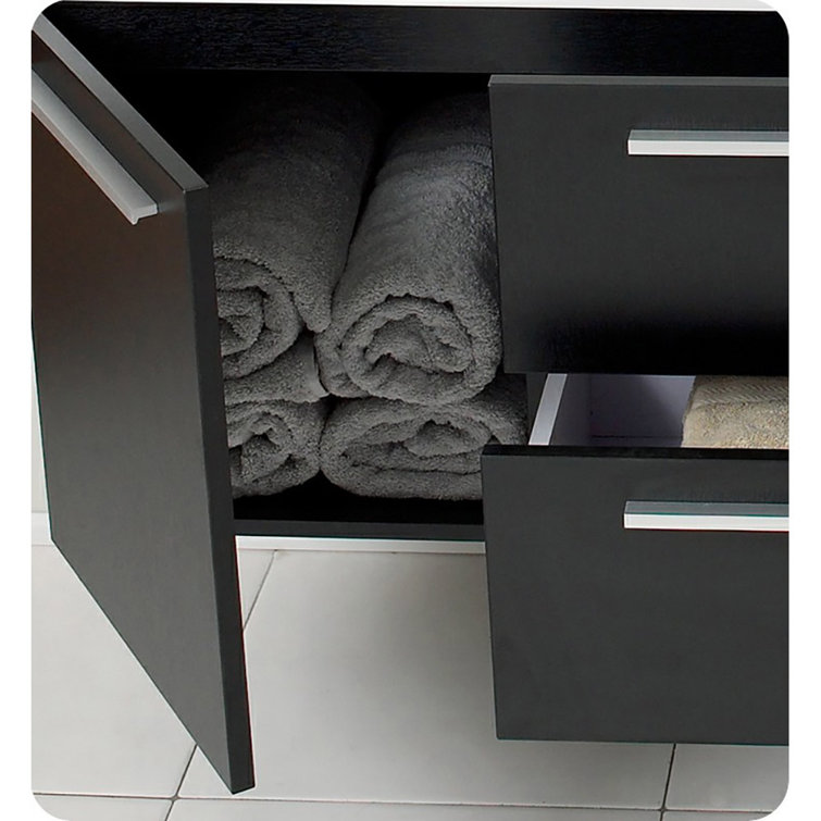 Black Engineered Wood Wall-Mount Double Vanity Base, 54-inch