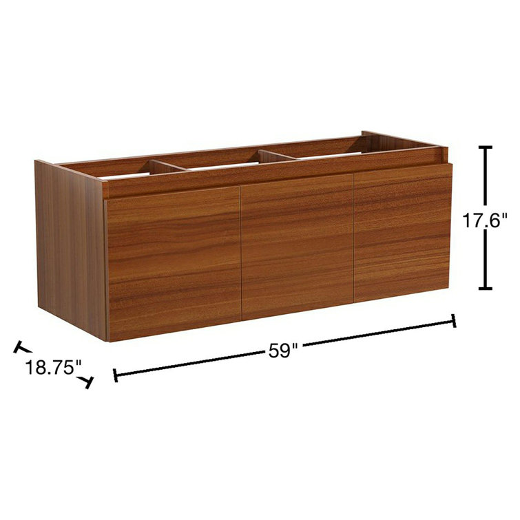 Teak 59" Wall-Mount Single Sink Modern Vanity Base