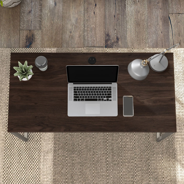 Modern Black Walnut 72" Computer Desk with Metal Legs