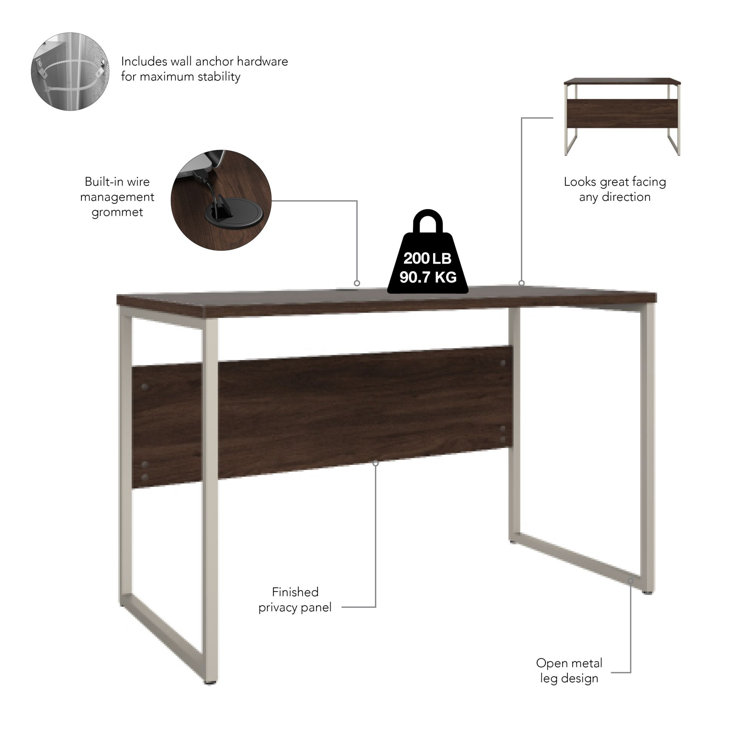 Black Walnut and Silver Modern Home Office Desk with Drawer