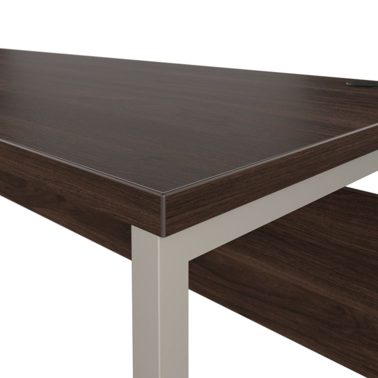 Black Walnut and Silver Modern Home Office Desk with Drawer