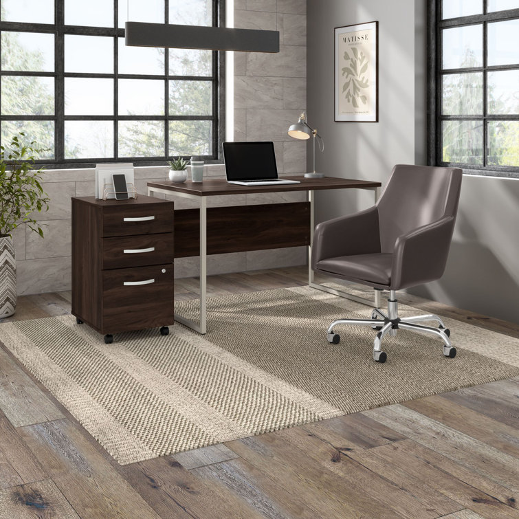 Black Walnut and Silver Modern Home Office Desk with Drawer