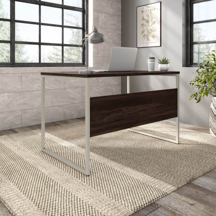 Black Walnut and Silver Modern Home Office Desk with Drawer
