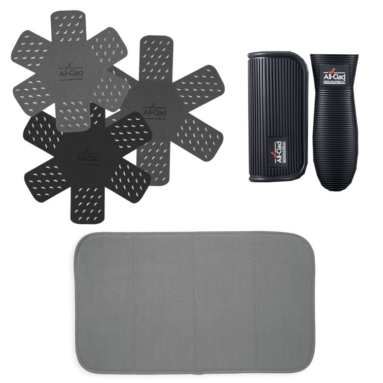 Black and Gray Silicone Cookware Protectors and Drying Mat Set
