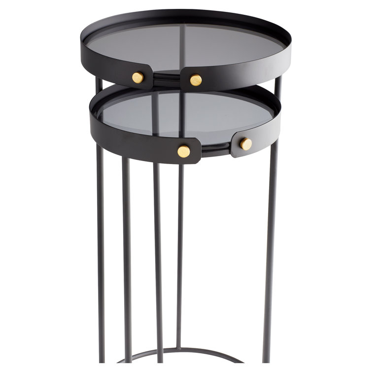Graphite Round Metal and Glass Tall Nesting Table Set