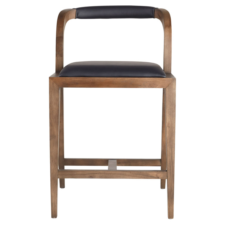 Caralia Black Leather and Wood Counter Stool