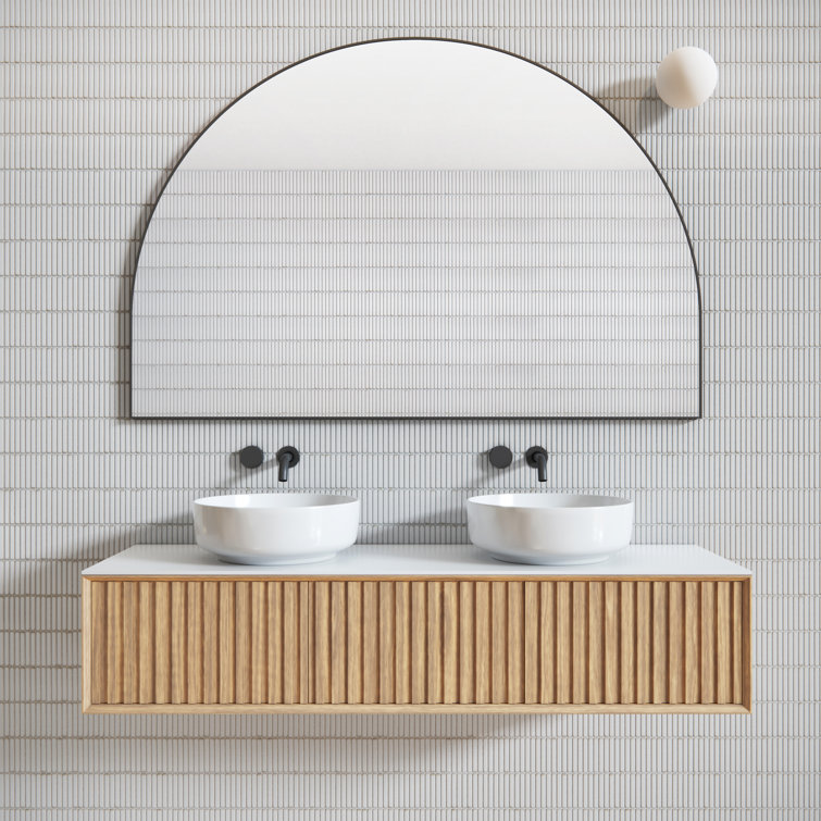 Black Steel 60" x 40" Arched Frameless Mirror
