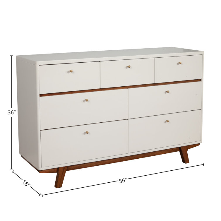 56" White and Brown Mahogany Mid-Century Modern Double Dresser