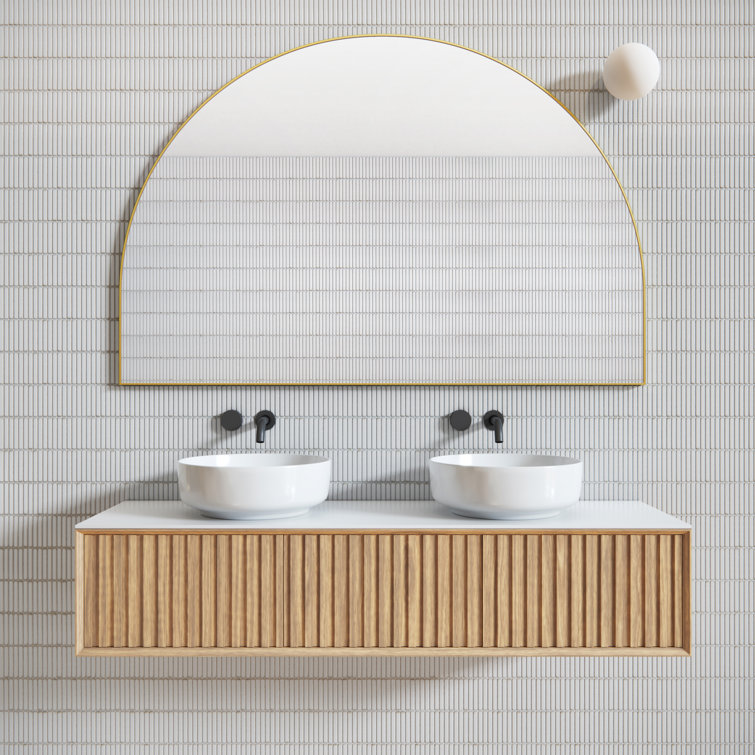 Kira 60'' x 40'' Full-Length Arched Bronze Wood Mirror