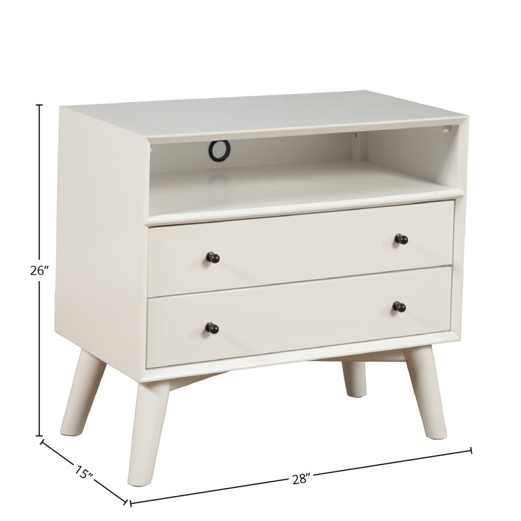 Gray Transitional 28" Mid-Century Modern 2-Drawer Nightstand