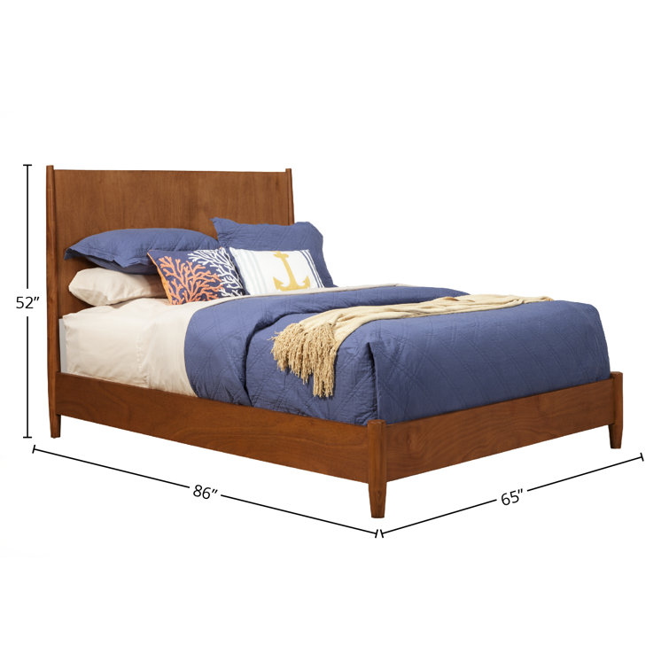 Transitional Mid-Century Queen Platform Bed with Drawer in Acorn Brown