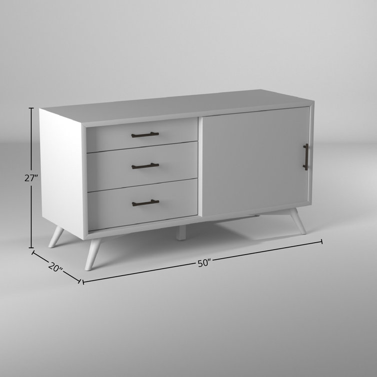 White Modern Media Console with Cabinet and Drawers