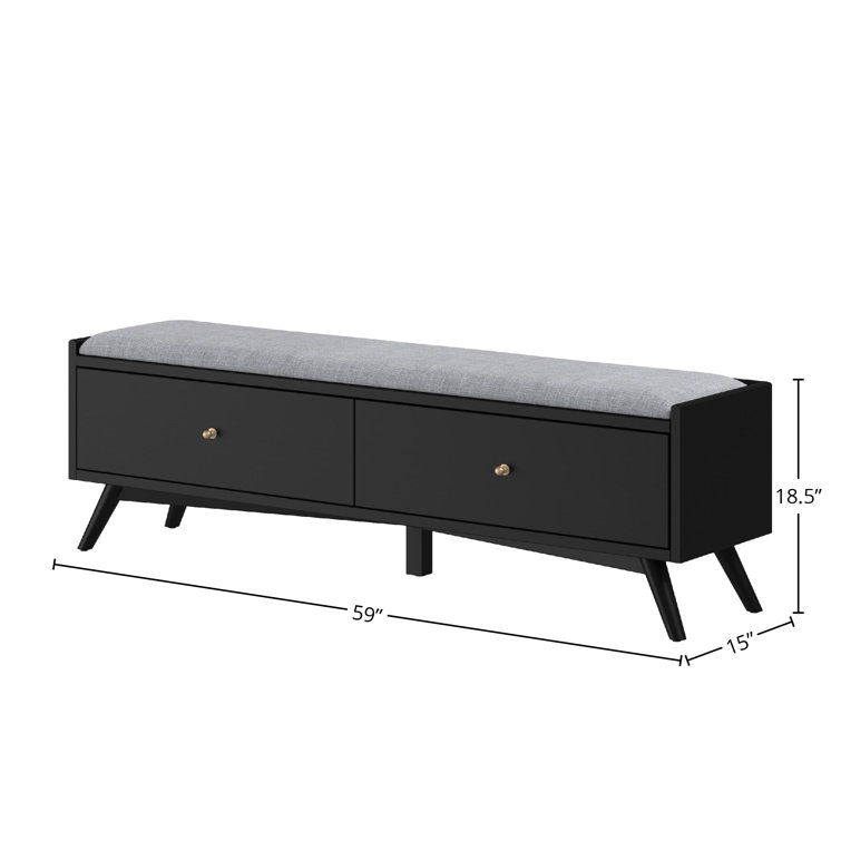 Williams 59'' Black Upholstered Storage Bench with Drawers