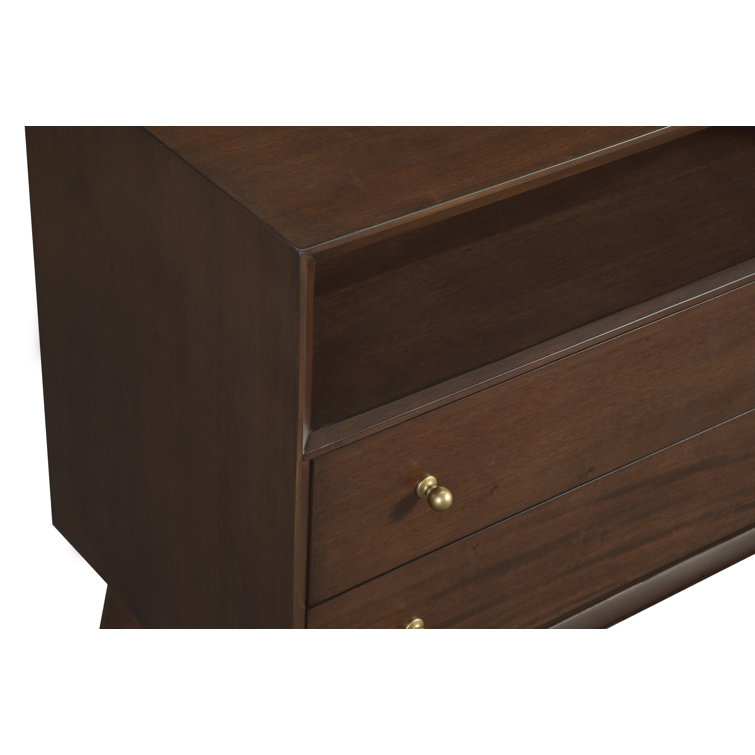 Walnut Brown Mahogany 2-Drawer Nightstand with Shelf