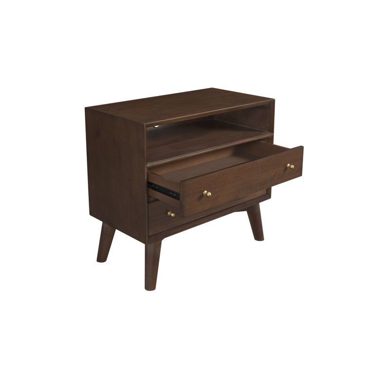 Walnut Brown Mahogany 2-Drawer Nightstand with Shelf