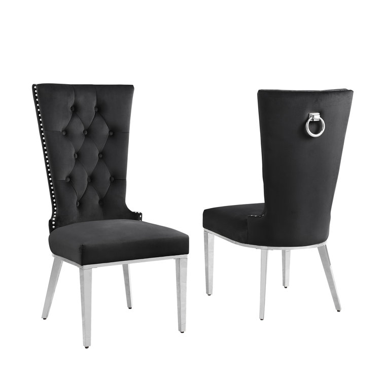 Black Velvet Upholstered High Back Side Chair with Metal Legs