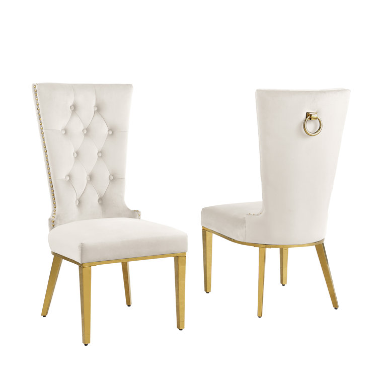 Luxurious Cream Velvet and Gold Marble Top Dining Set