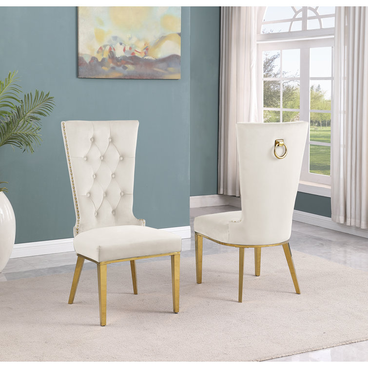 Luxurious Cream Velvet and Gold Marble Top Dining Set