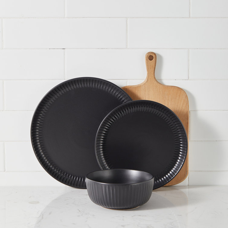 Celina Black Ceramic 12-Piece Dinnerware Set